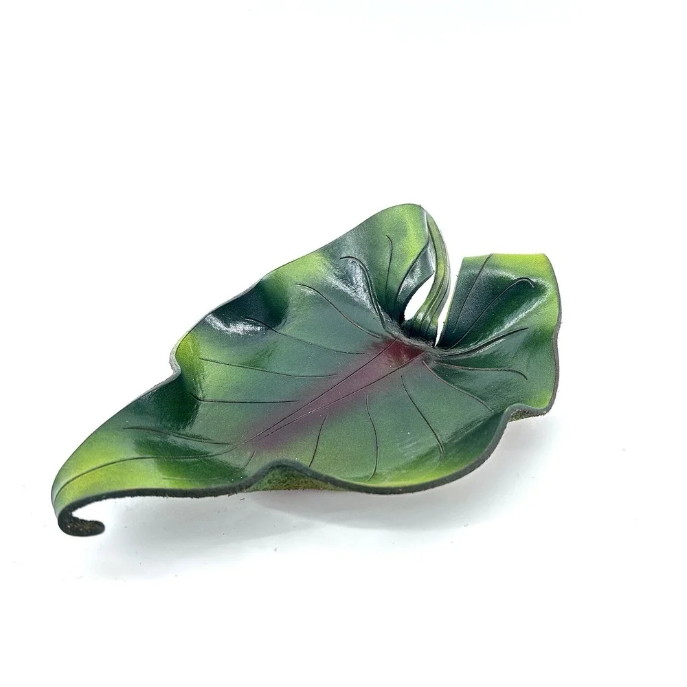 VTG Original Creations In Leather Ivy Leaf Trinket Dish Candles In The Rain‎